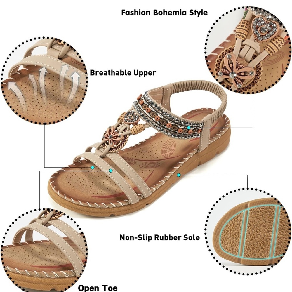 Tan Flats with Slingback Strap and Intricate Beadwork - Picture 2 of 2
